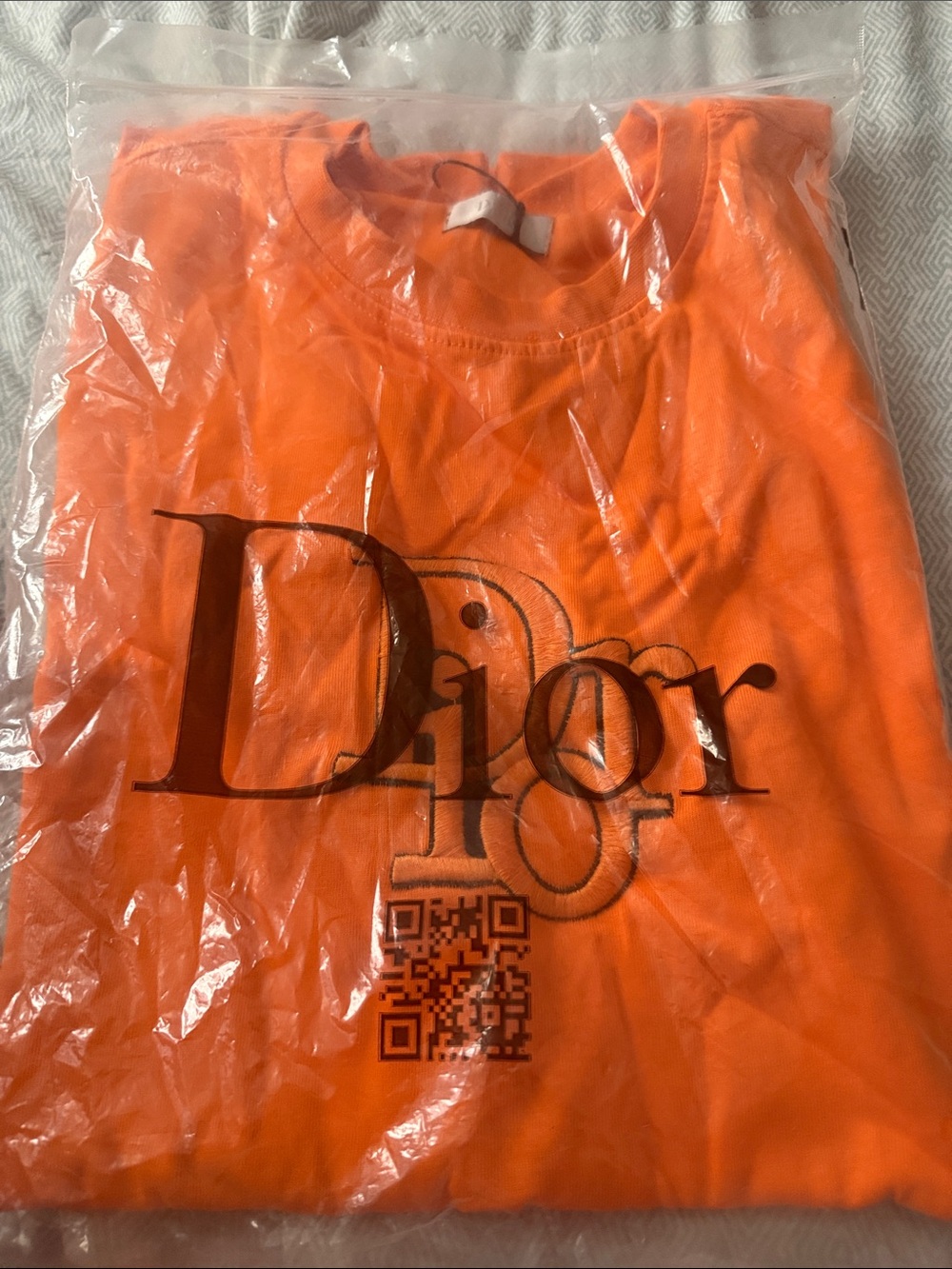 Dior Kids Orange Logo Tee with Black Print